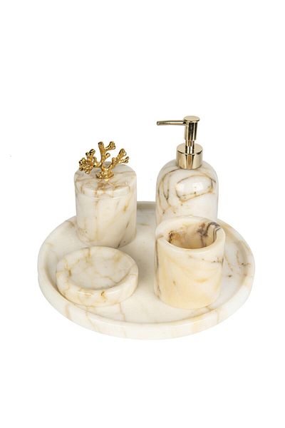 marandmore Σετ μπάνιου Rolin Opium Candy Marble 5 τεμαχίων - Gold Coral