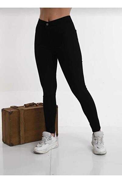 Nacar Kadın Dar Paça Likralı Okul Keten Camel Pantolon