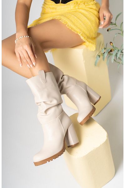 PASSAGE SHOES 7008 Γυναικείες μπότες με πλατφόρμα με δέρμα και με χαλάκι