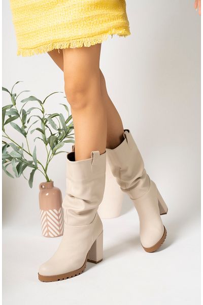 PASSAGE SHOES 7008 Γυναικείες μπότες με πλατφόρμα με δέρμα και με χαλάκι