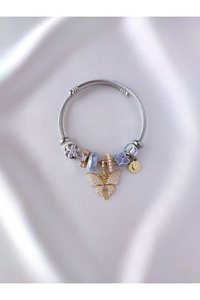 Evorya Charm Bracelet Gray Butterfly Steel Women's Bracelet
