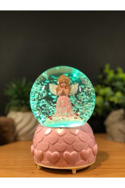 Lapidaria Melek Temalı Işıklı Müzikli Püskürtmeli Kar Küresi Büyük Boy Ve Papatya Kolye