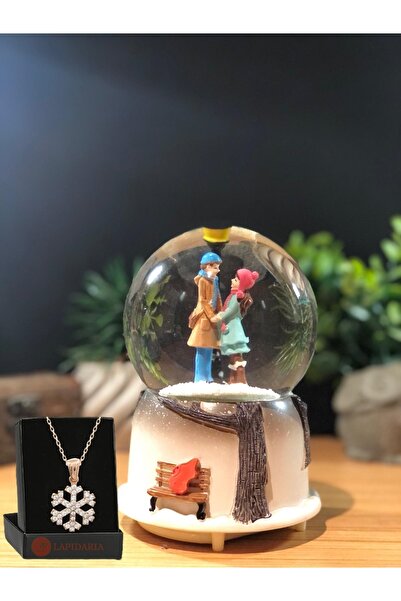 Lapidaria Sokak Lambası Altında Romantik Aşıklar Temalı Işıklı Müzikli Kar Kü...