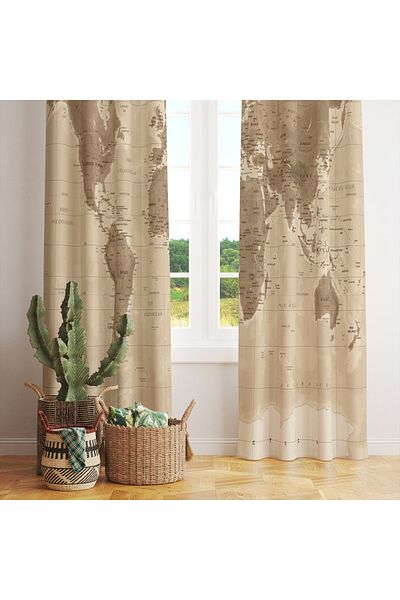 BelezaHome Cortina de fundal decorativă pentru cameră cu hartă maro