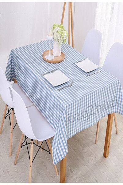 perlina home Ekose Desen Açık Mavi Masa Örtüsü Seçenekleri ( En X Boy )