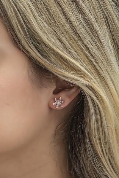 Nereze 925 Ayar Gümüş Beyaz Taşlı Lotus Çiçeği Küpe