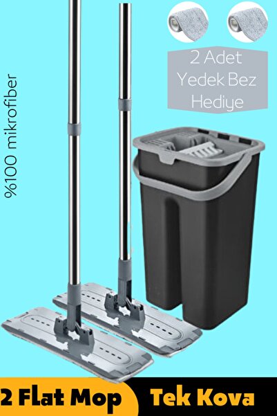 Proff Black Style 2 Adet Flat Mop 9lt Temizlik Seti (2 ADET YEDEK BEZ HEDİYE)