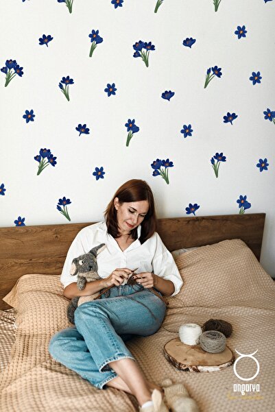 ANGARYA Modern Stil, Dekoratif Mavi Renk Çiçekler, Ev Dekorasyonu, Şeffaf Duv...