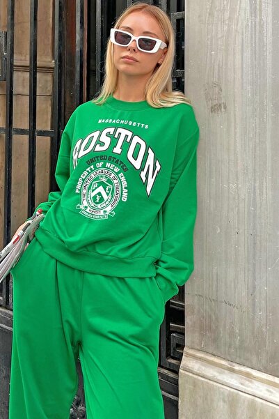 Swist Hanorac crop pentru damă cu imprimeu Bstn verde