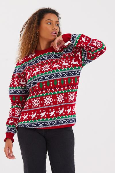 COOL TARZ Women's Red-green-white Cristmas New Year Sweater