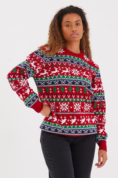 COOL TARZ Women's Red-green-white Cristmas New Year Sweater