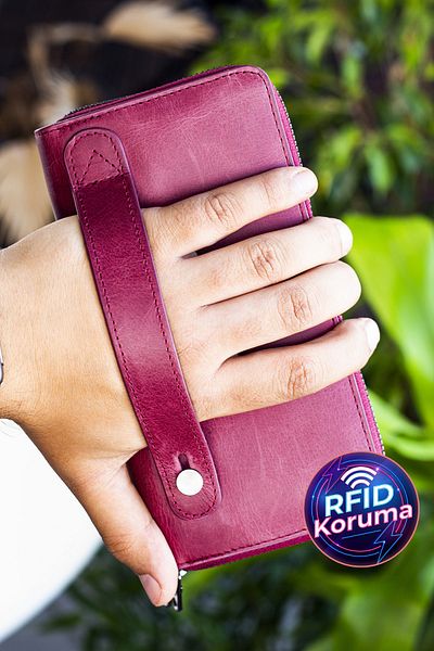 Garbalia Orleans Vintage Leather Claret Red Clutch Bag with Phone Compartment Wallet Card Holder