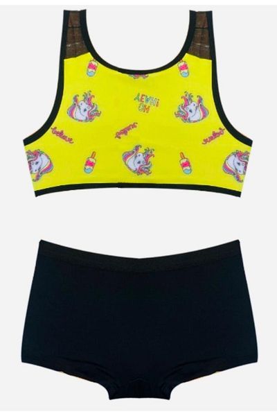 DEEP BEACH Girl's Unicorn Pattern Yellow-black Bikini Set Db200529cm