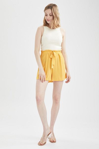 DeFacto Paper Bag High Waist Belt Detailed Bermuda Shorts