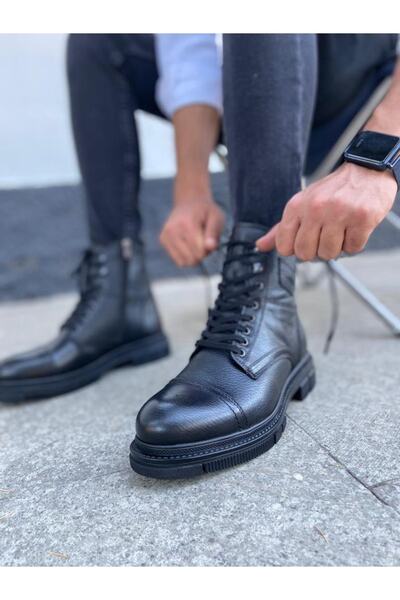 Taşpınar Ayakkabı Δερμάτινες ανδρικές χειμερινές μπότες casual με κορδόνια και φερμουάρ 40-44