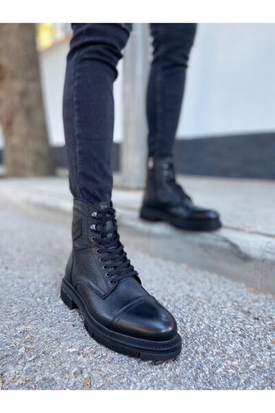 Taşpınar Ayakkabı Δερμάτινες ανδρικές χειμερινές μπότες casual με κορδόνια και φερμουάρ 40-44