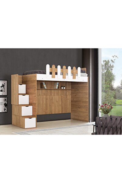 Güven Mobilya Okyanus Ceviz / Beyaz Tek Yataklı Ranza 90*190 Ceviz / Beyaz 90*190 Tek Yataklı Ranza