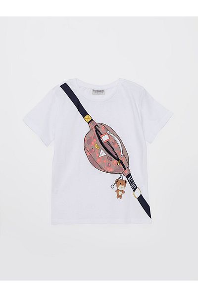 LC Waikiki Tricou din bumbac pentru fete - decolteu, imprimat, maneca scurta
