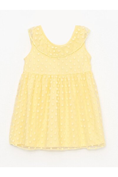 LC Waikiki Bisiklet Yaka Kendinden Desenli Kız Bebek Elbise