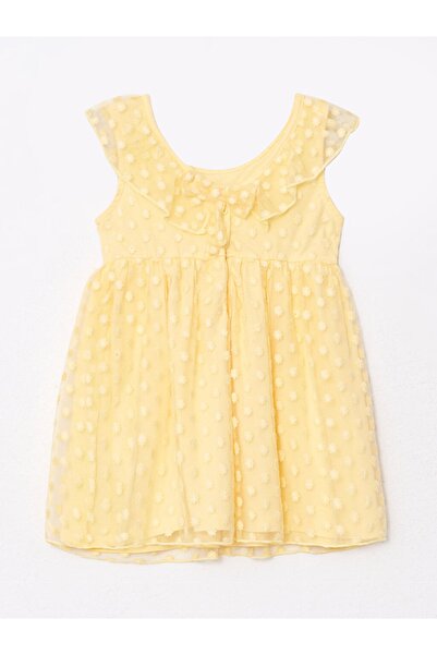 LC Waikiki Bisiklet Yaka Kendinden Desenli Kız Bebek Elbise