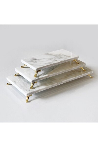 Calacatta Oliva طقم عرض مكون من 3 قطع من رخام الكالكاتا الطبيعي بأرجل ذهبية