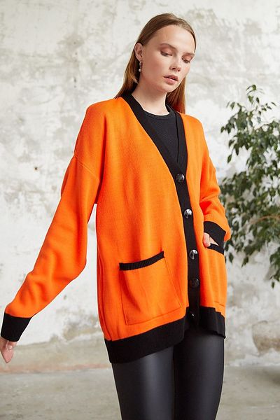InStyle Vega Pocket Knitted Cardigan - Orange