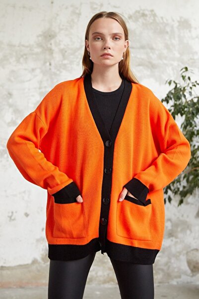 InStyle Vega Pocket Knitted Cardigan - Orange