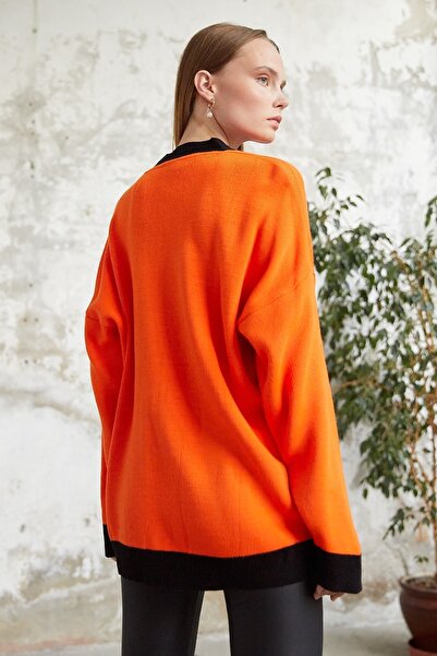 InStyle Vega Pocket Knitted Cardigan - Orange