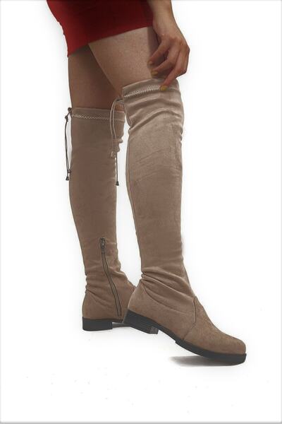 PUNTO Arme Cıty 246861-03 Vizon Fermuarlı Diz Üstü Süet Streç Çizme