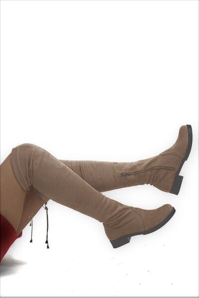 PUNTO Arme Cıty 246861-03 Vizon Fermuarlı Diz Üstü Süet Streç Çizme