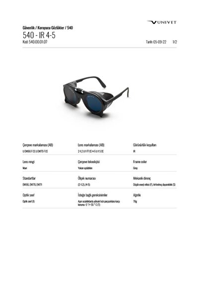 UNIVET Welding Welder Protection Goggles 540.00.01.07