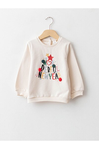 LC Waikiki Bisiklet Yaka Uzun Kollu Baskılı Pamuklu Kız Bebek Sweatshirt