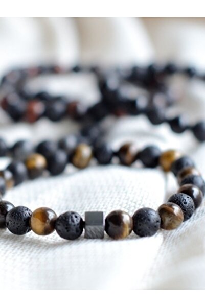 Padore Accessory للجنسين - سوار عين النمر واللاف والهيماتيت من الحجر الطبيعي