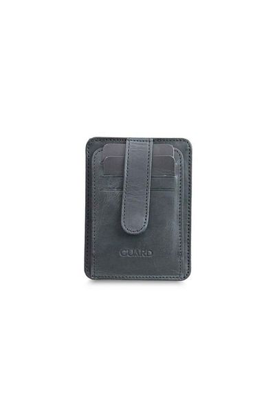 GUARD Vertical Crazy Black Genuine Leather Card Holder Men / Women P5171