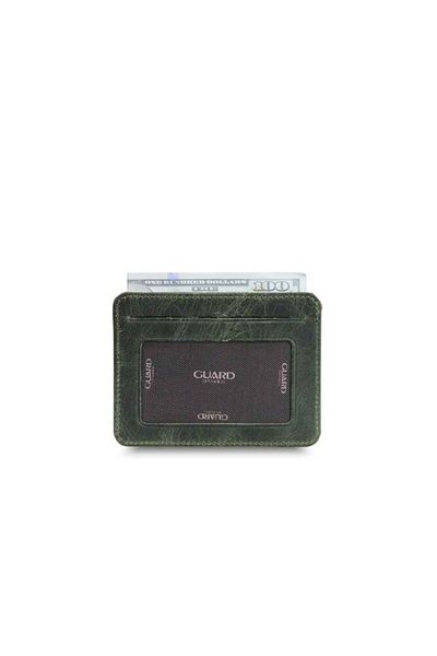 GUARD Vertical Crazy Green Genuine Leather Card Holder Men / Women P5171