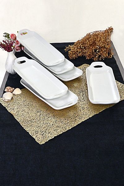 RÜYA SERAMİK 6-Piece Chicken Plate Ceramic White Medium Size Serving 31X13 cm