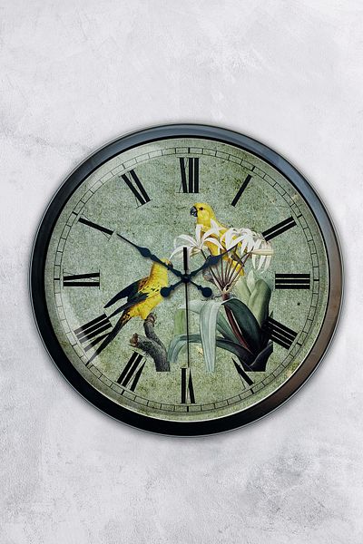 Kasva Concept Gift 40 cm Black Metal Birds Wall Clock