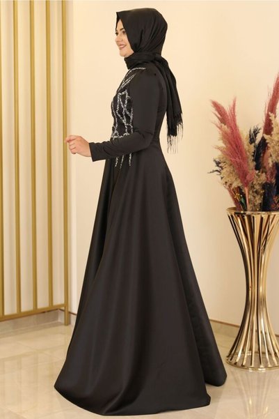 Fashion Showcase Zen Satin Evening Dress Black - Design - Fsc2131