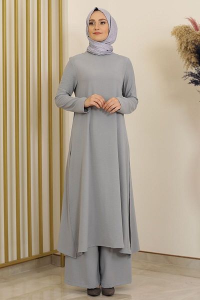 Fashion Showcase Ece طقم مزدوج رمادي - تصميم - Fsc2073
