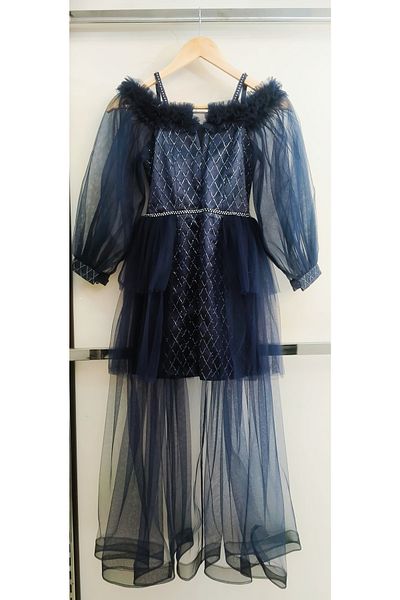 N.Y.YILDIZ Star Balloon Tulle Sleeves Short Back Long Tulle Skirt Children's Evening Dress