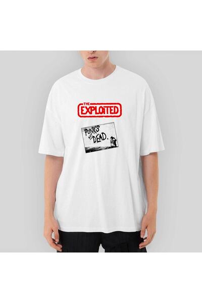 Z zepplin تي شيرت أبيض كبير الحجم من The Exploited Punks Not Dead