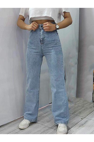 Trn JNS Pantaloni Palazzo din denim largi, albastru gheață, pentru femei, din lycra, anii 90