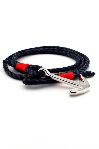 Solfera Navy Blue Red Three Row Anchor Sailor Rope Men's Bracelet M023c