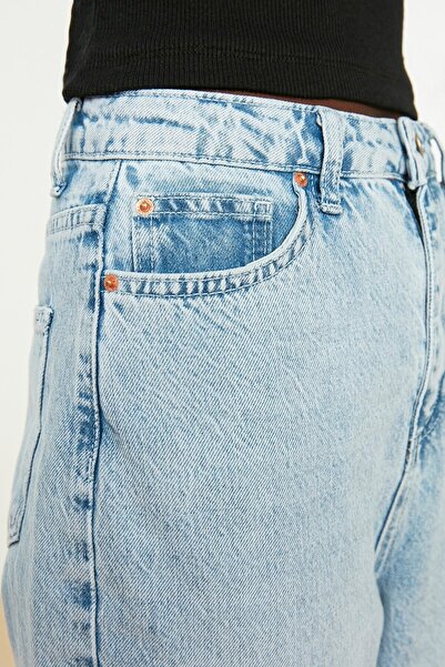 Trn JNS Pantaloni palazzo din denim cu picioare late, super înalte, din Lycra, Ice Blue