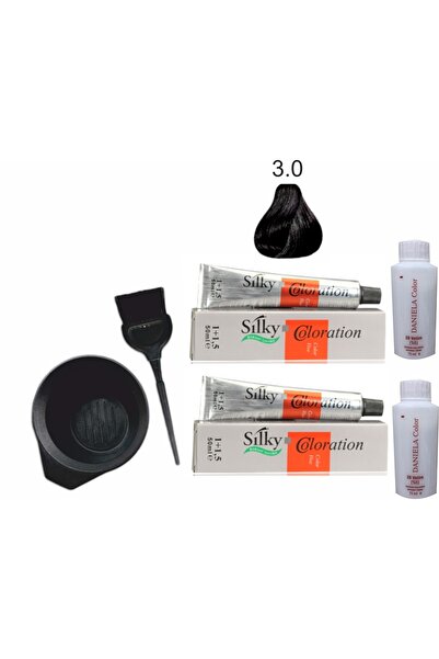 Silky Bitkisel Içerikli Saç Boyası 3.0 Koyu Kahve 1+1,5 50ml X2adet