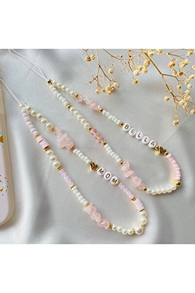 SİLYA AKSESUAR 2'li Pembe Kuvars Telefon Charm Telefon Askısı Telefon Askılığı