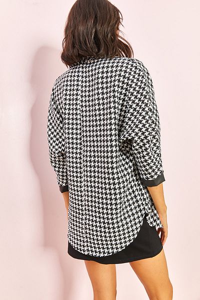 Bianco Lucci Women's Single Pocket Patterned Houndstooth Shirt 743