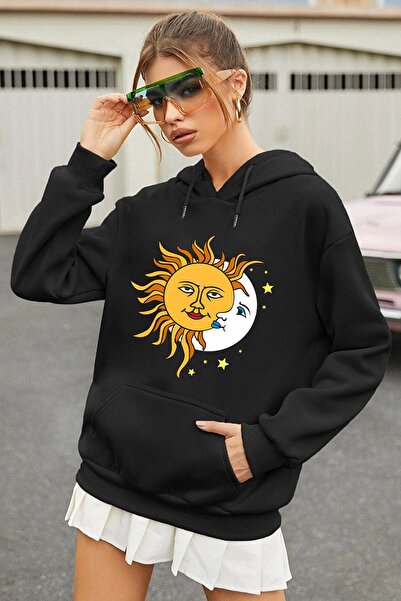 Trend Sizde Φούτερ με κουκούλα Unisex Black Moon And The Sun Legend