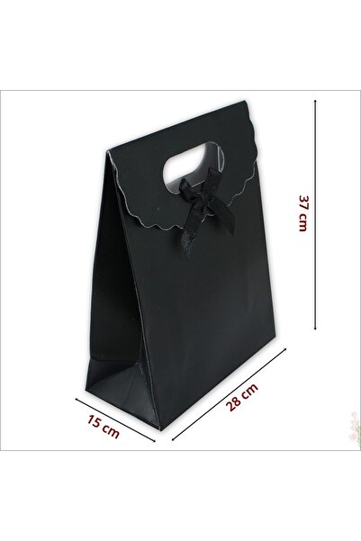 Süsle Baby Party El Geçmeli Karton Çanta 38 X 27 X 15 Cm, Siyah - 12 Adet