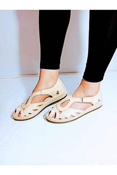 KAPAR Visoka Puna peta lu Unutra i spolja 100% Prava koža Krema Sandale